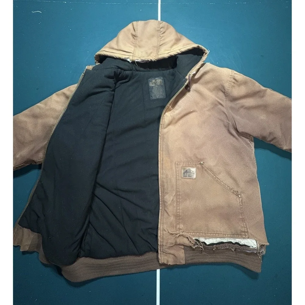 Vintage Canvas Hooded Work Jacket Distressed  Sun Faded Brown Mens Size XL‎